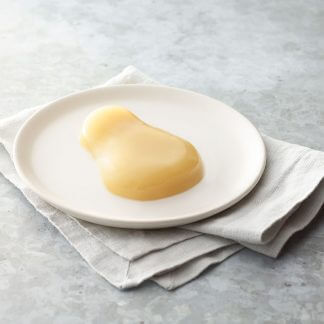 Thick and Easy Shaped Pureed Frozen pear on a table